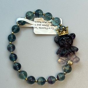 Cute Fluorite Teddy 25mm  and 9mm rare blue Fluorite Bracelet